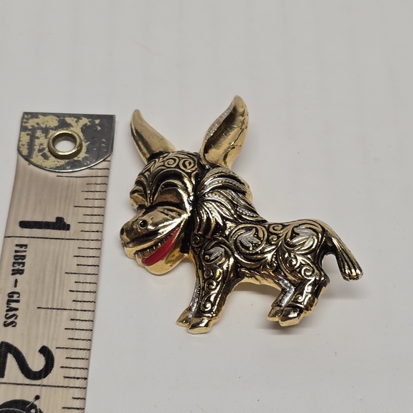 Vintage Damascene Laughing Donkey Brooch Pin Black Gold Silver Toledo Spain - Picture 8 of 8